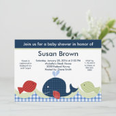 青いクジラ/海の生き物/魚のベビーシャワー招待状 招待状 (スタンド正面)