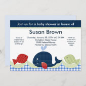 青いクジラ/海の生き物/魚のベビーシャワー招待状 招待状 (正面/裏面)