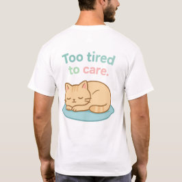 青いクッションにカールした眠る漫画の猫 Tシャツ