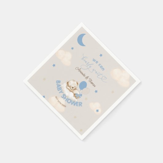 青いクマのバルーン男の子のシャワー スタンダードカクテルナプキン (角)