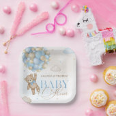 青いクマのバルーン赤ちゃんシャワー ペーパープレート (パーティー)