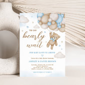 青いクマのバルーン赤ちゃんシャワー 招待状