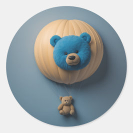 青いクマのバルーン ラウンドシール
