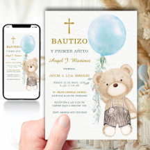 青いクマの男の子洗礼式と1歳の誕生日おめでとう  