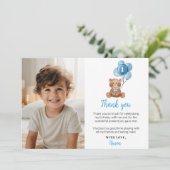 青いクマの風船の誕生日写真感謝カード サンキューカード (スタンド正面)