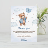 青いクマの風船の誕生日写真感謝カード 招待状 (スタンド正面)