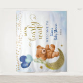 青いクマの風船 ベビーシャワー サイン タペストリー (正面)