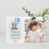 青いクマの風船 誕生日写真 ありがとうカード 招待状 (スタンド正面)