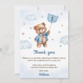 青いクマの風船 誕生日写真 ありがとうカード 招待状 (正面)