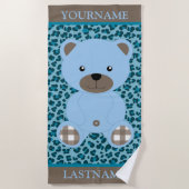 青いクマパーソナライズされた名子供 ビーチタオル (正面)