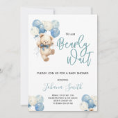 青いクマ我々は赤ちゃんシャワーを待つことができる 招待状 (正面)