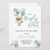 青いクマ我々は赤ちゃんシャワーを待つことができる 招待状 (正面/裏面)