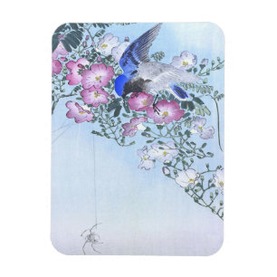 青いクモの鳥の花柄 クモ好きのためのコレクション マグネット