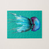 青いクラゲ絵画アート ジグソーパズル (横)