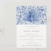 青いクラシカルな水彩孔雀のリハーサルディナー 招待状 (正面/裏面)