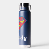 青いクラシック輪郭のスーパーガールロゴ ウォーターボトル (背面)