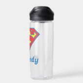 青いクラシック輪郭のスーパーガールロゴ ウォーターボトル (背面)