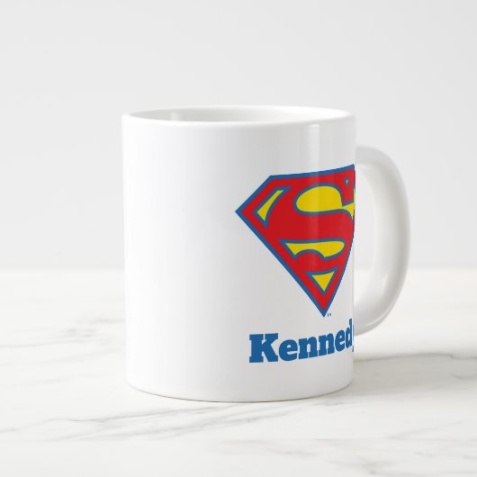 青いクラシック輪郭のスーパーガールロゴ ジャンボコーヒーマグカップ (正面右)