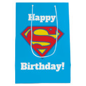 青いクラシック輪郭のスーパーガールロゴ ミディアムペーパーバッグ (裏面)