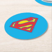 青いクラシック輪郭のスーパーガールロゴ ラウンドペーパーコースター (アングル)