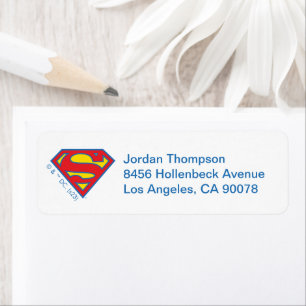 青いクラシック輪郭のスーパーガールロゴ ラベル