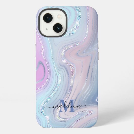 青いクリスタルビー玉 虹色のめのう iPhoneケース (裏面)