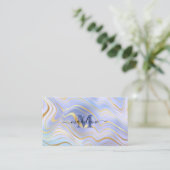 青いクリスタル大理石虹色アゲート卓越 名刺 (スタンド正面)