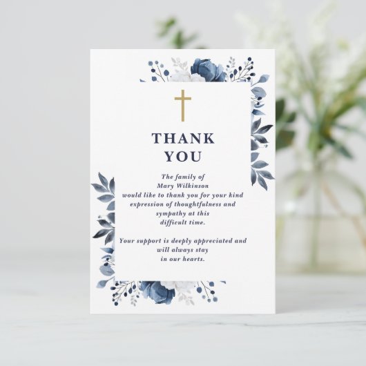 青いクリスチャンお祝いの生涯の葬儀の写真 サンキューカード (スタンド正面)