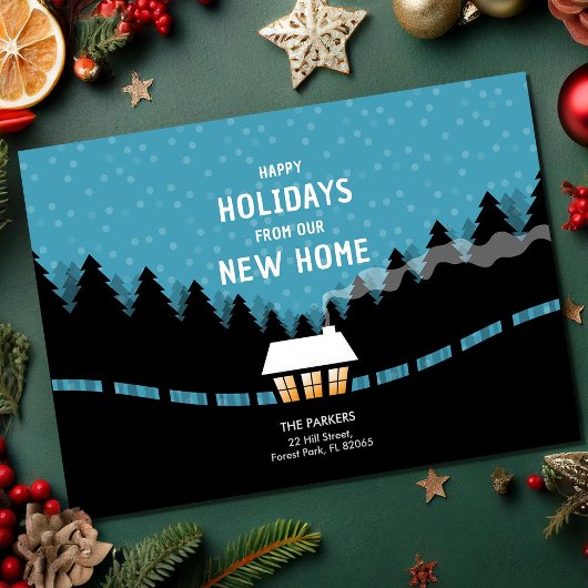 青いクリスマスが小さな客室で動く発表 カード