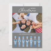 青いクリスマスくるみ割り写真挨拶カード 招待状 (正面)