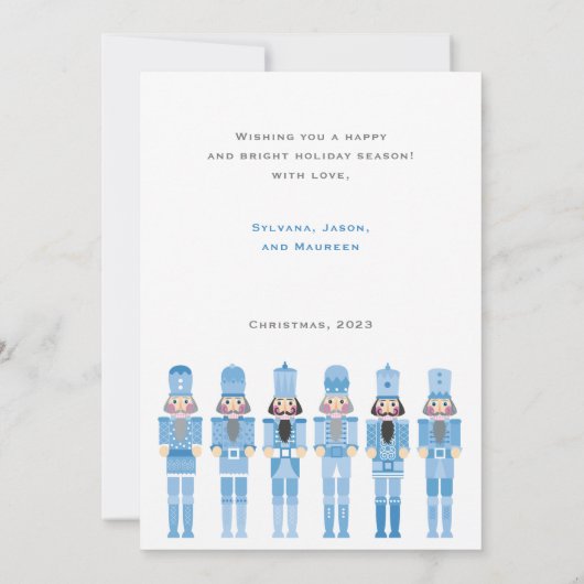 青いクリスマスくるみ割り写真挨拶カード 招待状 (裏面)