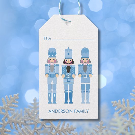 青いクリスマスくるみ割り ギフトタグ