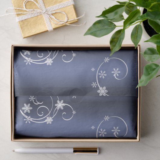 青いクリスマスに白い渦巻きと雪の結晶 薄葉紙 (ギフト)