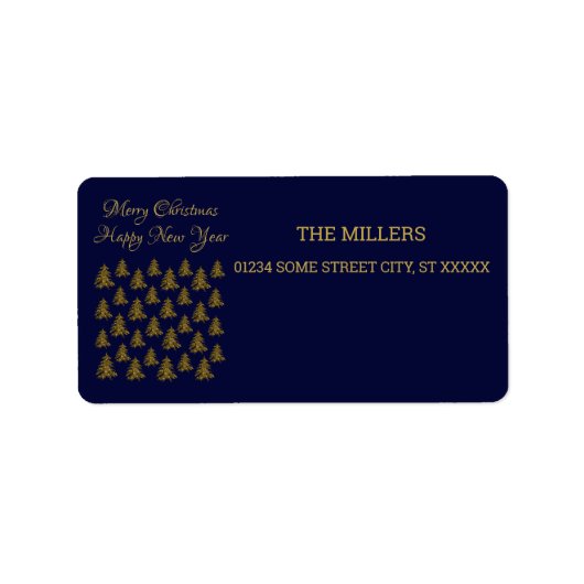 青いクリスマスに輝く金ゴールドクリスマスツリー ラベル (正面)