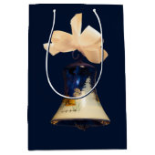 青いクリスマスのジングルベルのギフトバッグのワインのバッグ ミディアムペーパーバッグ (正面)