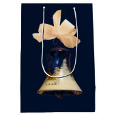 青いクリスマスのジングルベルのギフトバッグのワインのバッグ ミディアムペーパーバッグ (裏面)