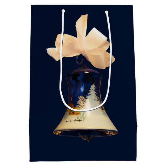 青いクリスマスのジングルベルのギフトバッグのワインのバッグ ミディアムペーパーバッグ (裏面)