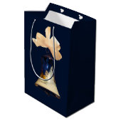 青いクリスマスのジングルベルのギフトバッグのワインのバッグ ミディアムペーパーバッグ (裏面アングル)