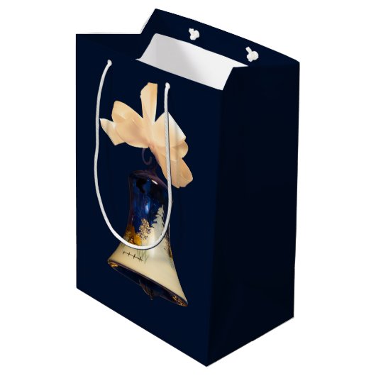 青いクリスマスのジングルベルのギフトバッグのワインのバッグ ミディアムペーパーバッグ (裏面アングル)