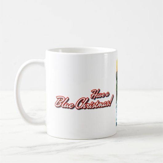 青いクリスマスのハワイのサーフのサンタのイラストレーション コーヒーマグカップ (左)