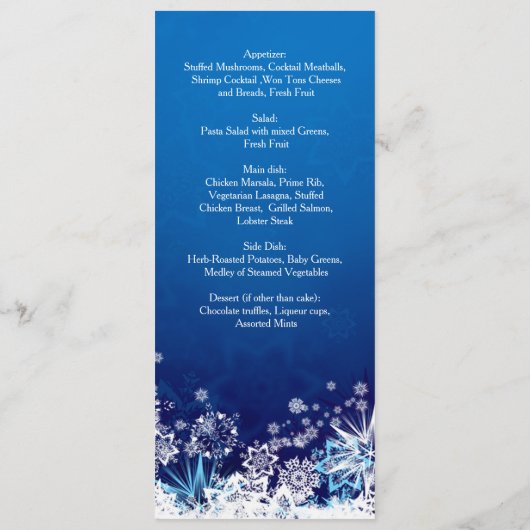 青いクリスマスのメ結婚ニューに白い雪片 メニュー (裏面)