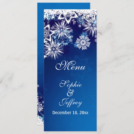 青いクリスマスのメ結婚ニューに白い雪片 メニュー (正面/裏面)