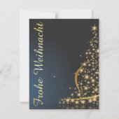 青いクリスマスのモチーフに金のクリスマスツリー 招待状 (正面)