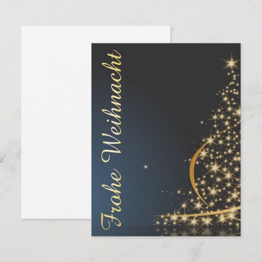 青いクリスマスのモチーフに金のクリスマスツリー 招待状 (正面/裏面)