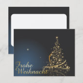 青いクリスマスのモチーフに金のクリスマスツリー 招待状 (正面/裏面)