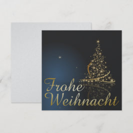 青いクリスマスのモチーフに金のクリスマスツリー 招待状