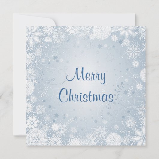青いクリスマスの休日のパーティの白い雪片 招待状 (裏面)