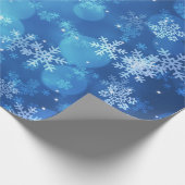 青いクリスマスの休日の輝き及び雪片 ラッピングペーパー (角)