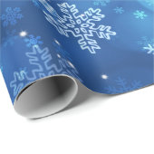 青いクリスマスの休日の輝き及び雪片 ラッピングペーパー (ロールコーナー)