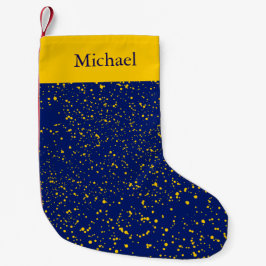 青いクリスマスの休日の黄色い紙吹雪の点 スモールクリスマスストッキング